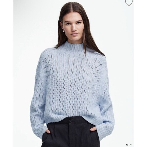 Madewell Women's XL 100% Merino Wool Pointelle-Stitch Mockneck Sweater Blue - Picture 1 of 10